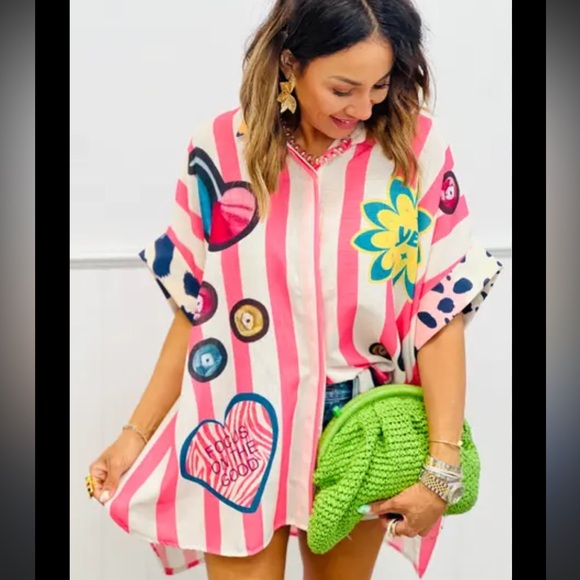 yolly Tops - Yolly better late than Italy button up colorful $118 casual spring boutique boho
